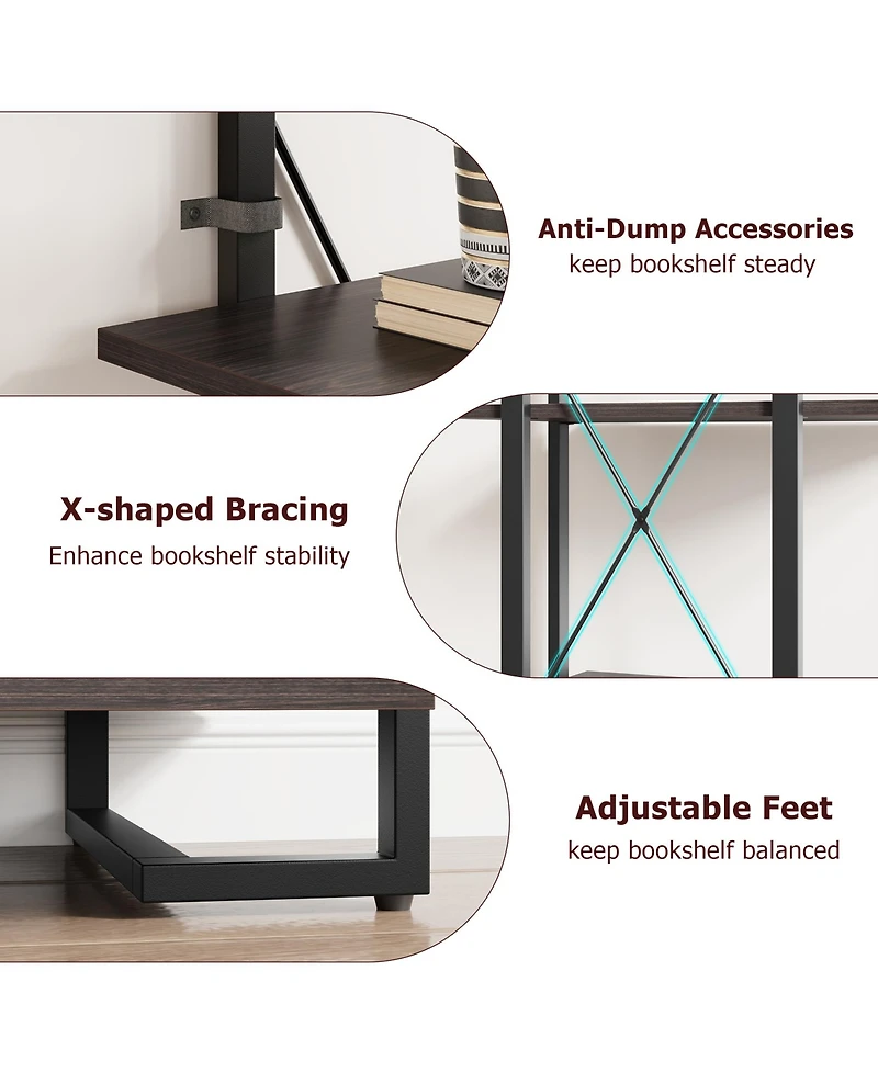 homfan Industrial Steel-Wood Storage Bookcase, Multi-Shelf Cabinet with Hidden Drawers and Anti-Tip Device, Easy Assembly Home Office Organizer