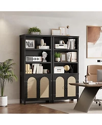 homfan 71 Inch Rustic Farmhouse 5-Tier Bookshelf with Doors, Adjustable Shelves and Storage Cabinets, Freestanding Display Organizer for Living Room