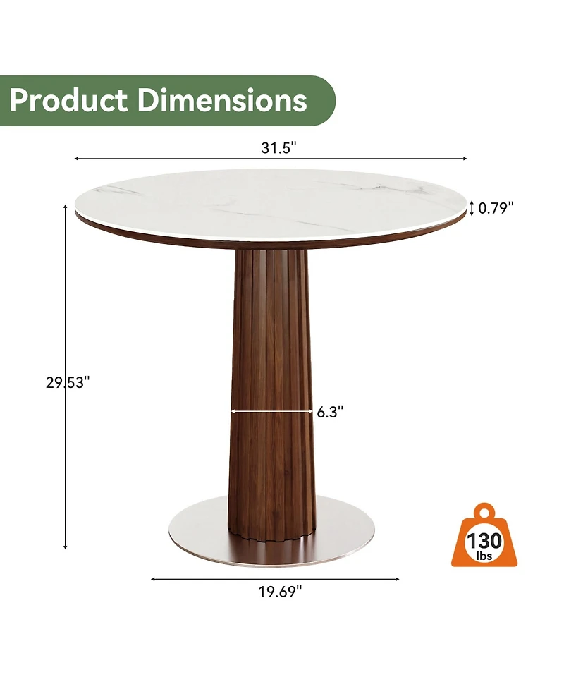 Tribesigns Round Dining Table, Solid Wood Dinner Table with Thickened Top and Steel Pedestal, Mid Century Modern Bistro Table