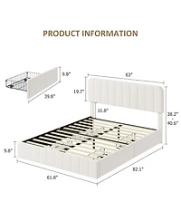 gaomon Velvet Upholstered Platform Bed with 4 Storage Drawers - Adjustable Headboard, No Box Spring Needed, Easy Assembly