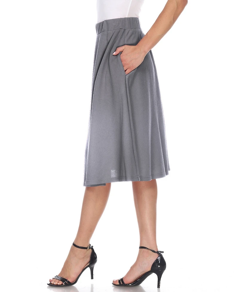 White Mark Women's Flared Pull-On Midi Skirt