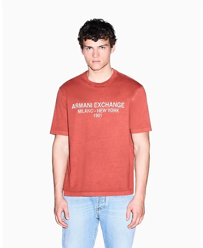 A|X Armani Exchange Men's Garment Dyed Vintage Wording T-Shirt