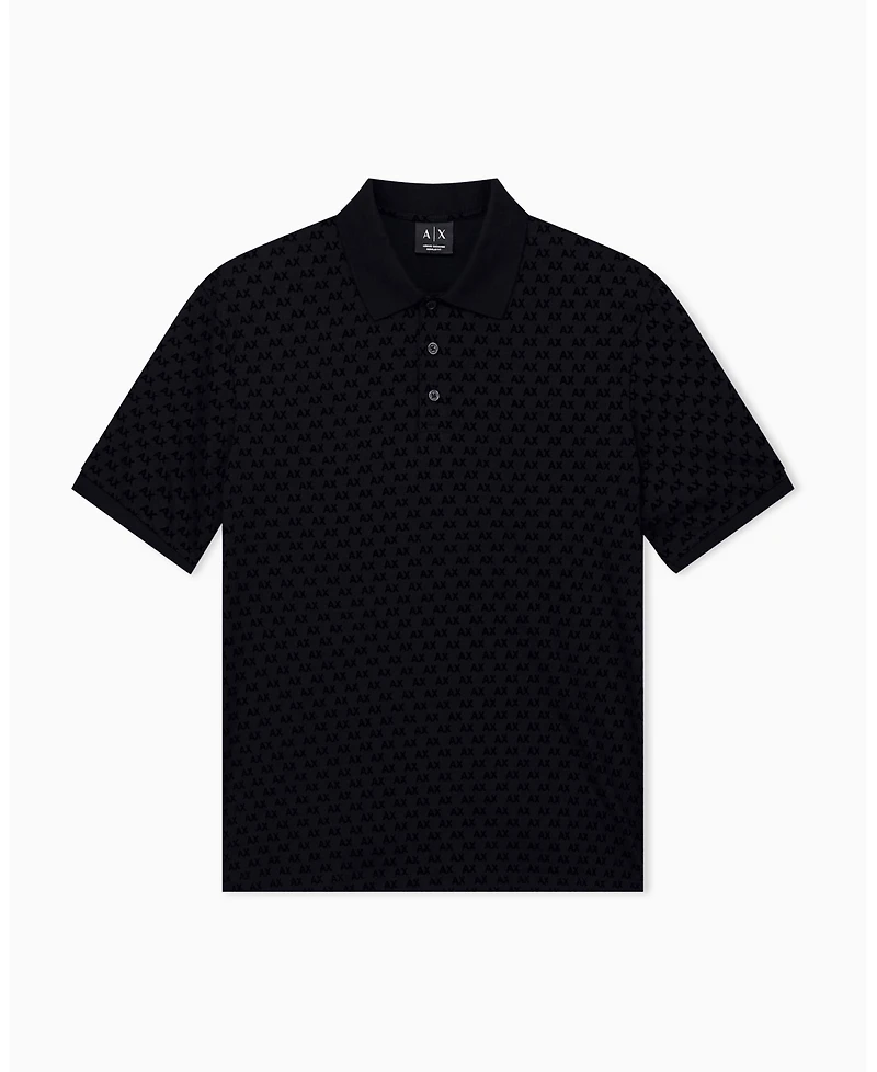 A|X Armani Exchange Men's Flocked All Over Logo Polo Shirt