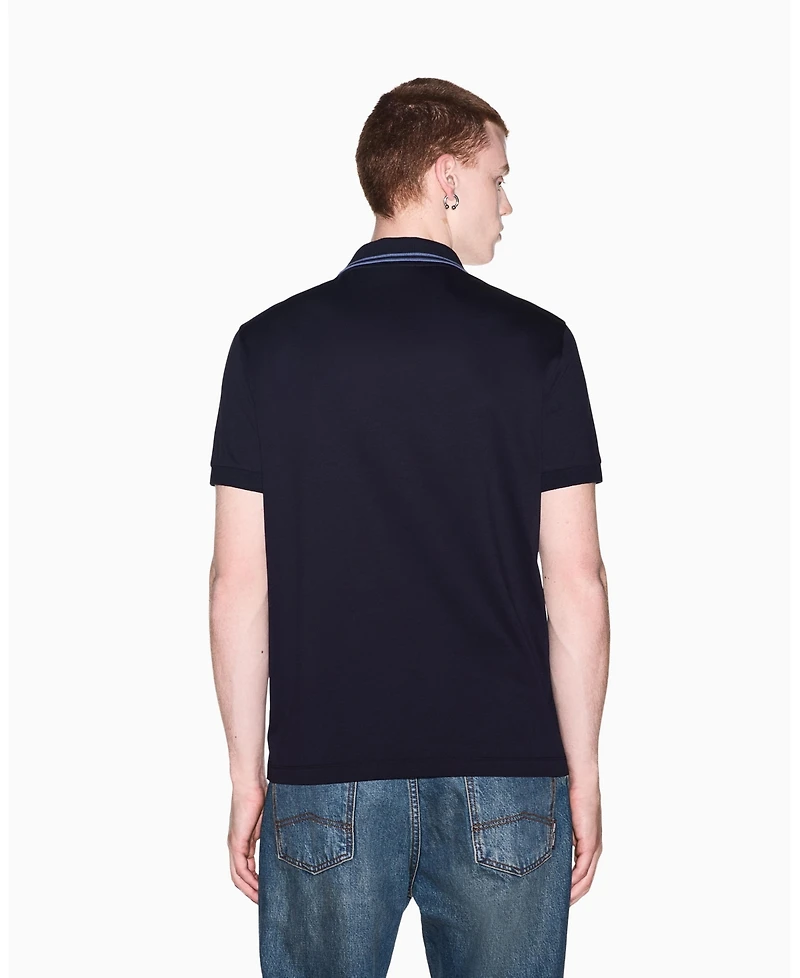 A|X Armani Exchange Men's Mercerized Tipping Johnny Collar Polo Shirt