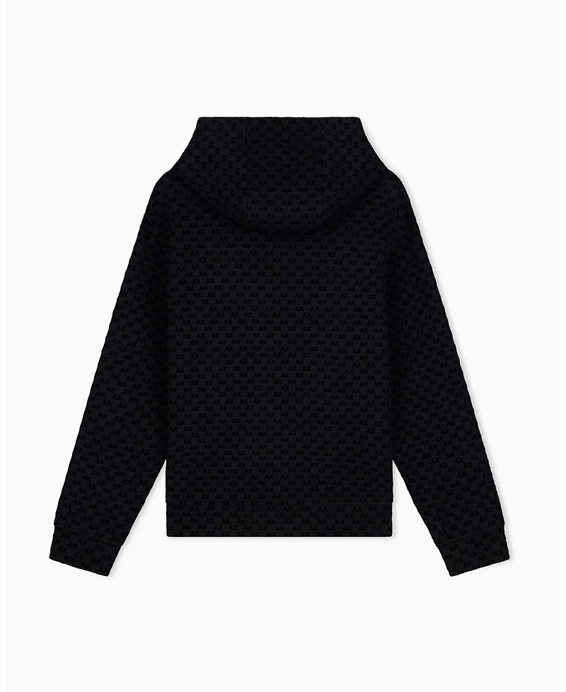 A|X Armani Exchange Men's Bonded Cotton Flocked All Over Logo Hoodie Sweatshirt