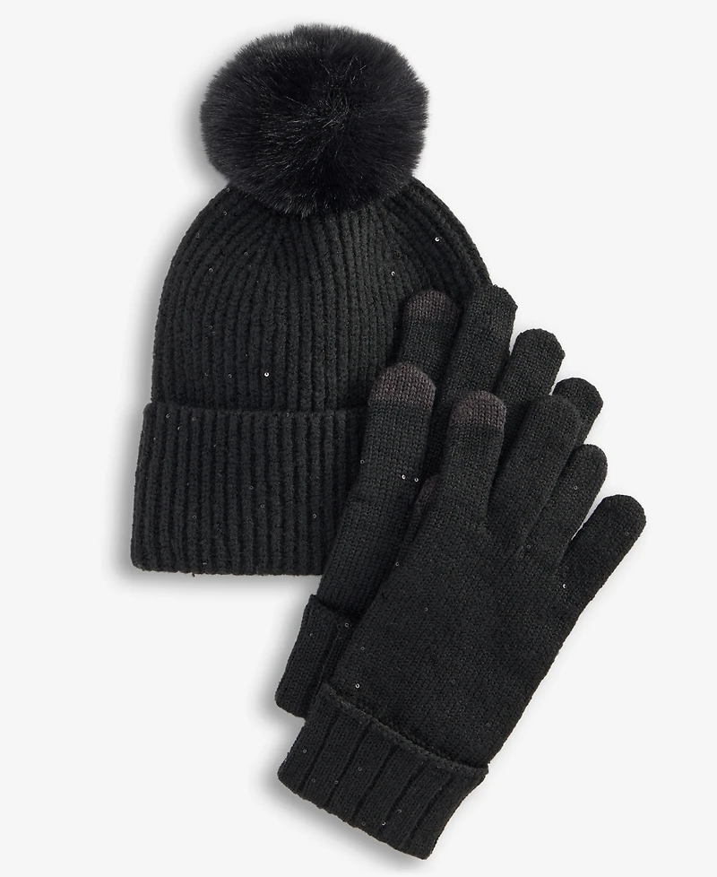 I.n.c. International Concepts Women's Sequin Beanie and Touch Glove Gift Set, Macy's Exclusive