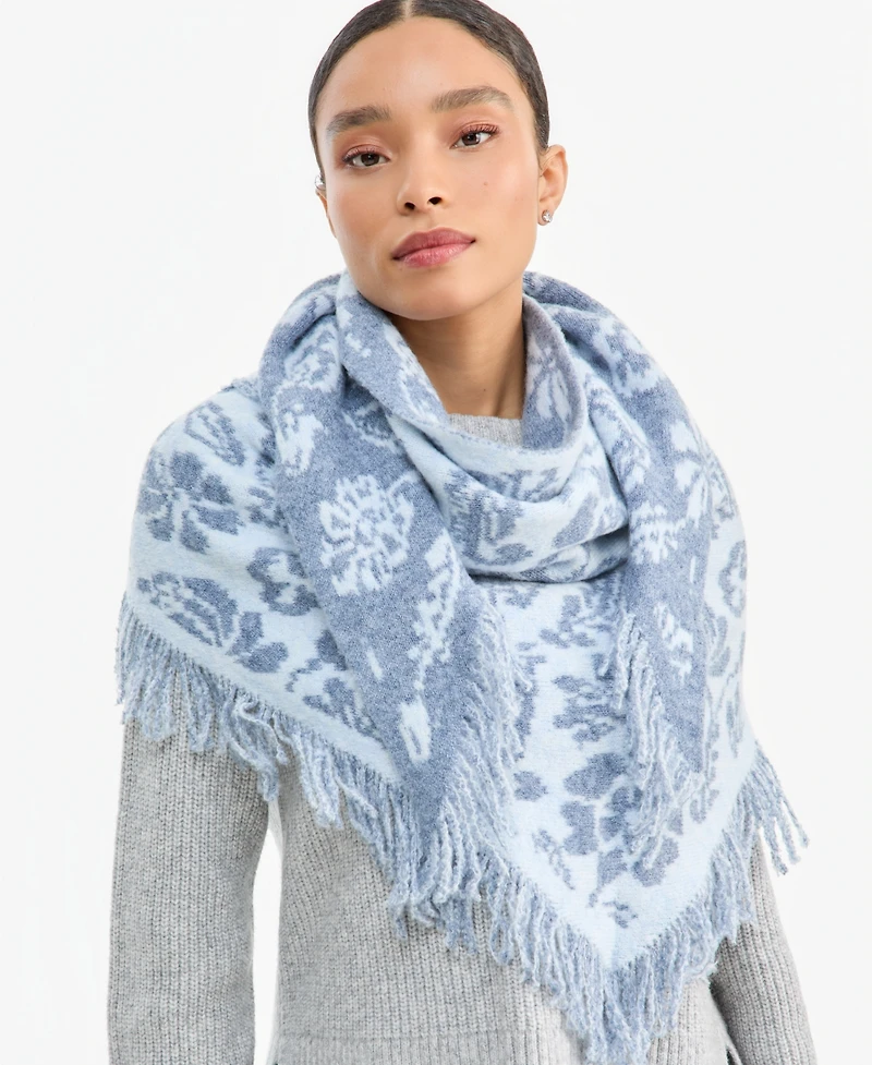 I.n.c. International Concepts Women's Two-Tone Folk Floral Jacquard Triangle Knit Scarf, Macy's Exclusive