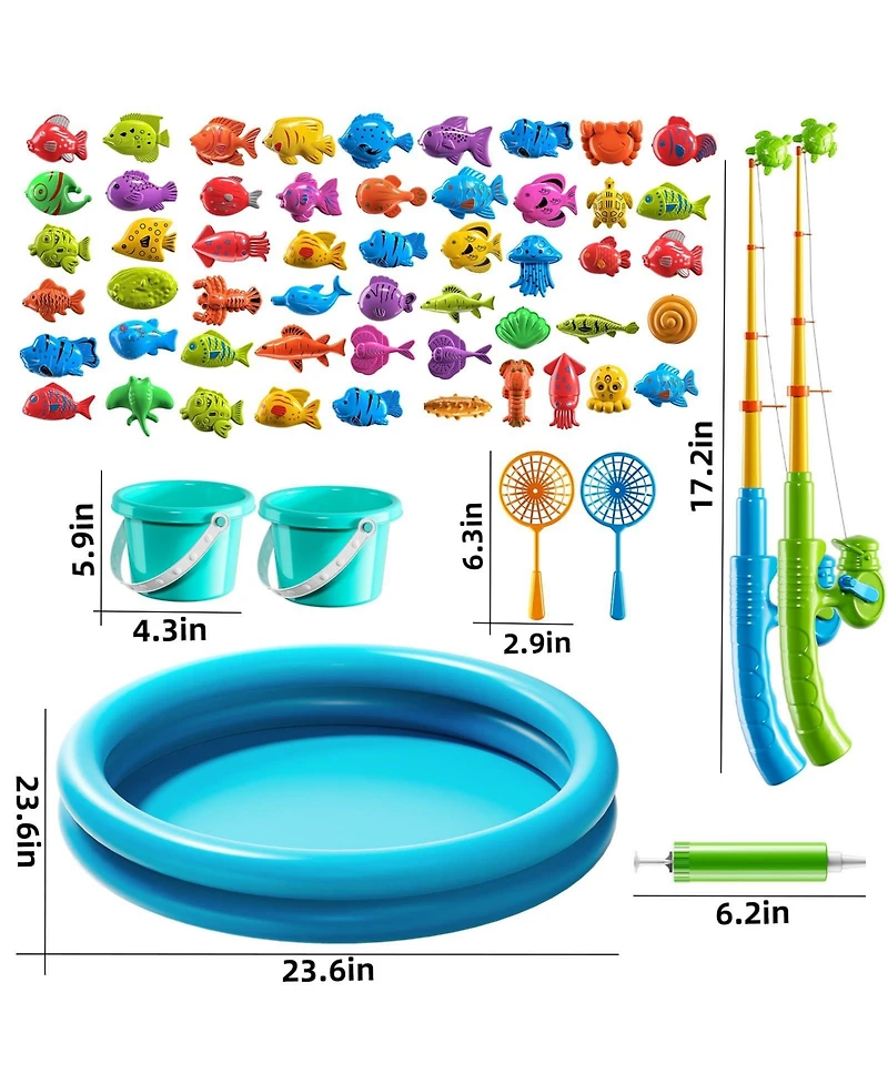 Gnuadz 60PCS Kids Fishing Pool Game Set Inflatable Rod Net Floating Fish Toy