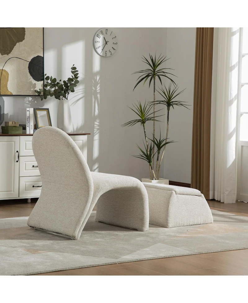 Rainsken Modern Upholstered Armless Chair, with Storage Ottoman, Chenille Accent Chair, for Living Room,Bedroom,Office and Reading Room