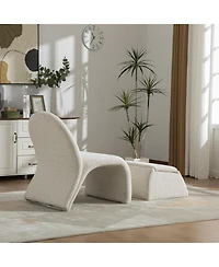 Rainsken Modern Upholstered Armless Chair, with Storage Ottoman, Chenille Accent Chair, for Living Room,Bedroom,Office and Reading Room