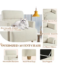 Rainsken Modern Oversized Accent Chair, Comfy Upholstered Armchair with Storage Ottoman and Side Pillows for Living Room, Reading Nook