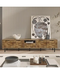 Rainsken 78" Modern Tv Stand, for TVs Up to 85", with Checkered Cabinet Doors, Storage Drawers and Open Shelves, for Living room, Bedroom