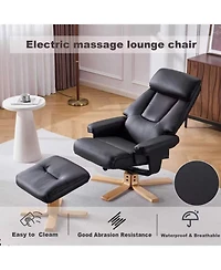Rainsken 360degree(s) Swivel Accent Chair, with Upholstered Heated Massage, Ergonomic Lounge Recliner, with ottoma, for Bedroom, Office, Apartment