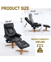 Rainsken 360degree(s) Swivel Accent Chair, with Upholstered Heated Massage, Ergonomic Lounge Recliner, with ottoma, for Bedroom, Office, Apartment