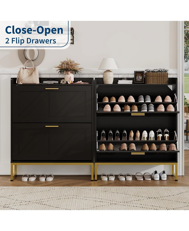 gaomon entryway shoe cabinet with double-layer flip-top drawers, adjustable shelves, and a dust-proof back panel freestanding storage