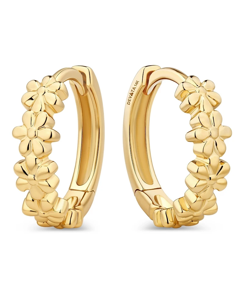 Devata Daisy Flower Hoop Earrings in 14K Gold