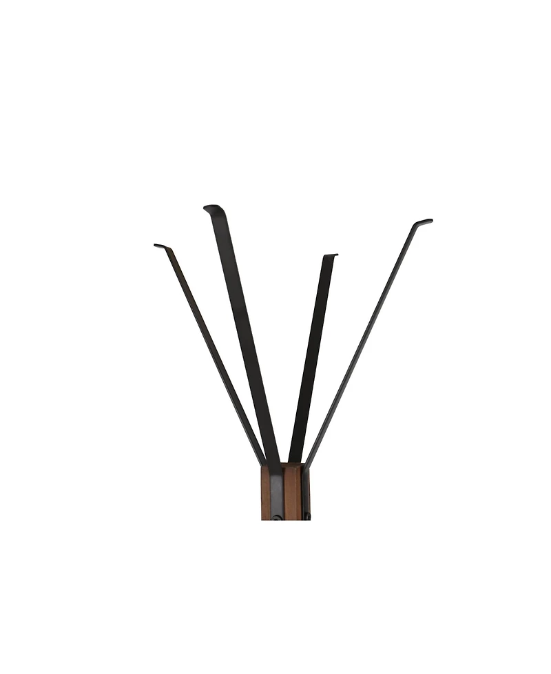 Rainsken Freestanding Coat Rack, Wood & Metal Coat Hanger Stand with Hooks, Multifunctional Home Furniture for Bedroom and Living Room