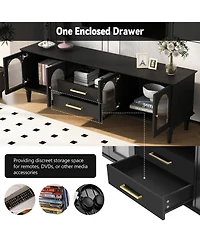 Rainsken 68.9'' Retro Tv Stand, with Fluted Glass Doors, for TVs up to 75 Inches, Entertainment Center Media Console Table, for Living room, Bedroom