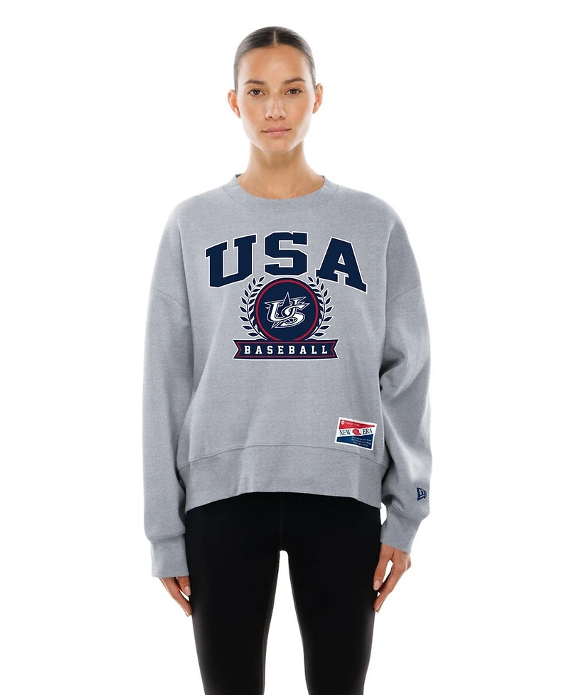 New Era Women's Gray Usa Baseball 2026 World Classic Mineral Wash Dolmen Sleeve Fleece Sweatshirt