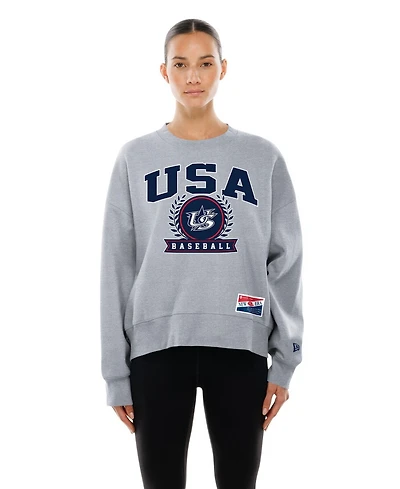 New Era Women's Gray Usa Baseball 2026 World Classic Mineral Wash Dolmen Sleeve Fleece Sweatshirt