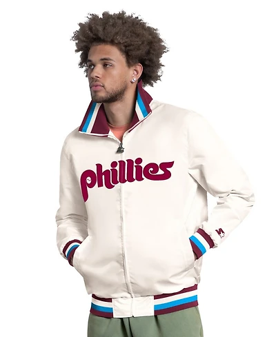 Starter Men's White Philadelphia Phillies The Captain Cooperstown Logo Full-Zip Varsity Jacket