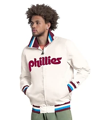 Starter Men's White Philadelphia Phillies The Captain Cooperstown Logo Full-Zip Varsity Jacket
