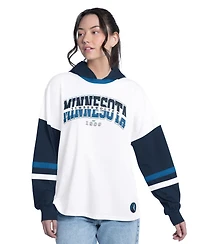 G-iii 4Her by Carl Banks Women's White/Navy Minnesota Timberwolves Key Player Oversized Hooded Long Sleeve T-Shirt
