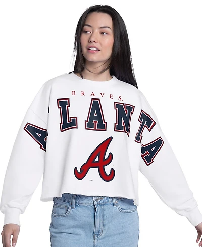 G-iii 4Her by Carl Banks Women's White Atlanta Braves Bleachers Cropped Pullover Sweatshirt