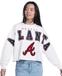G-iii 4Her by Carl Banks Women's White Atlanta Braves Bleachers Cropped Pullover Sweatshirt