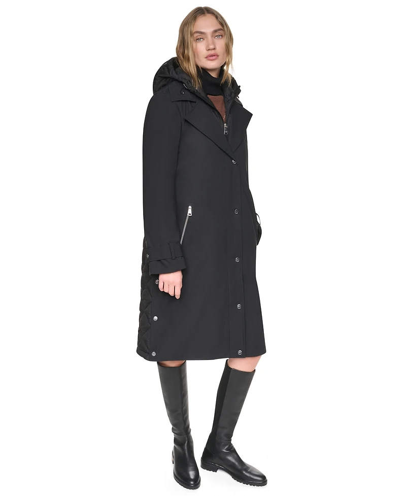 Dkny Women's Belted Trench with Hooded Bib Coat