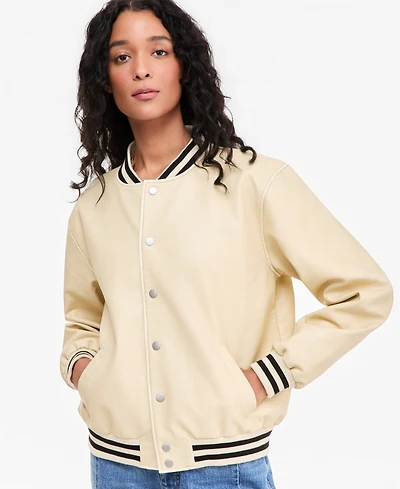 On 34th Women's Faux-Leather Varsity Bomber Jacket, Macy's Exclusive