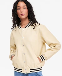 On 34th Women's Faux-Leather Varsity Bomber Jacket, Macy's Exclusive