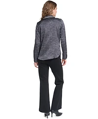 Karl Lagerfeld Paris Petite Print Tweed Trim Top