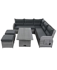 Asagikoiai Outdoor Rattan Sectional Sofa Set with Adjustable Table and Recliners and Ottomans