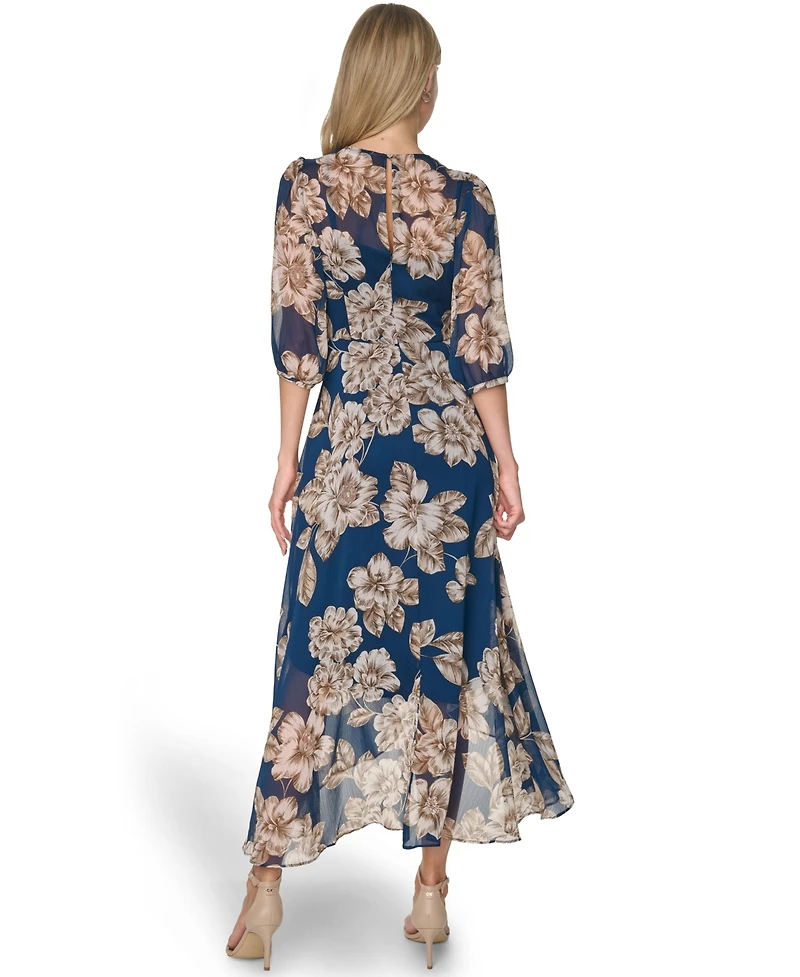 Calvin Klein Women's Floral Chiffon V-Neck Midi Dress