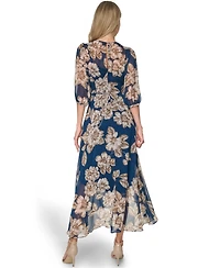 Calvin Klein Women's Floral Chiffon V-Neck Midi Dress