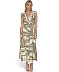 Calvin Klein Women's Sleeveless V-Neck Printed Tiered Maxi Dress