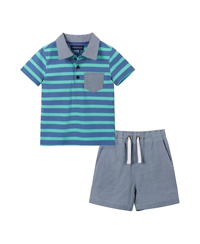 Andy & Evan Baby Boys Blue Stripe Pique Polo Set