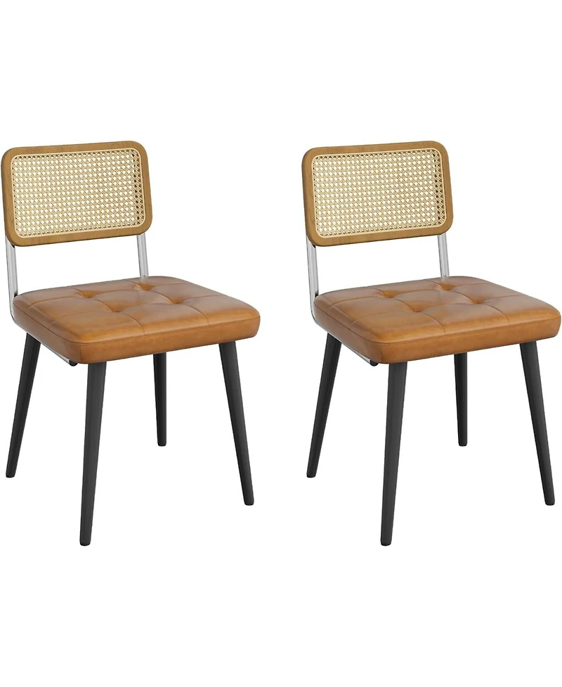 gaomon Rattan Dining Chairs Set of 2, Upholstered Dining Room Chairs with Rattan Backrest, Armless Side Chairs for Kitchen Living Room, Restaurant