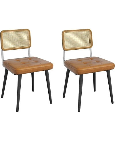 gaomon Rattan Dining Chairs Set of 2, Upholstered Dining Room Chairs with Rattan Backrest, Armless Side Chairs for Kitchen Living Room, Restaurant