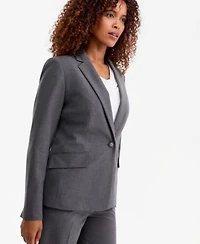 Kasper Womens Washable Notch Collar One Button Jacket Cowl Neck Cap Sleeve Top Mid Rise Fly Front Straight Pants