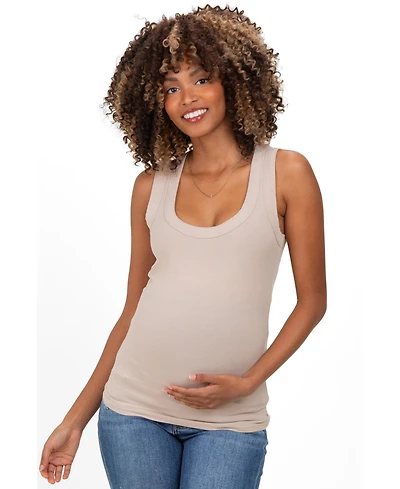 Pinkblush Maternity Beige Ribbed Scoop Neck Tank Top