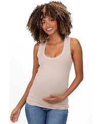 Pinkblush Maternity Beige Ribbed Scoop Neck Tank Top