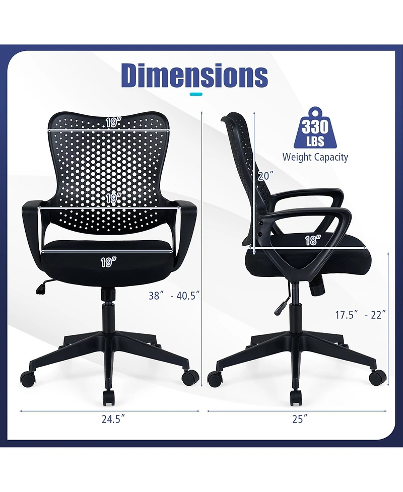 Gymax Ergonomic Office Chair w/Armrests Padded Cushion and Butterfly Backrest for Study