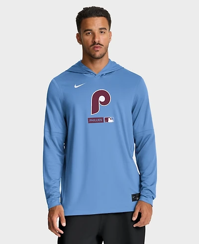 Nike Men's Light Blue Philadelphia Phillies Authentic Collection Dri-fit Long Sleeve Hoodie