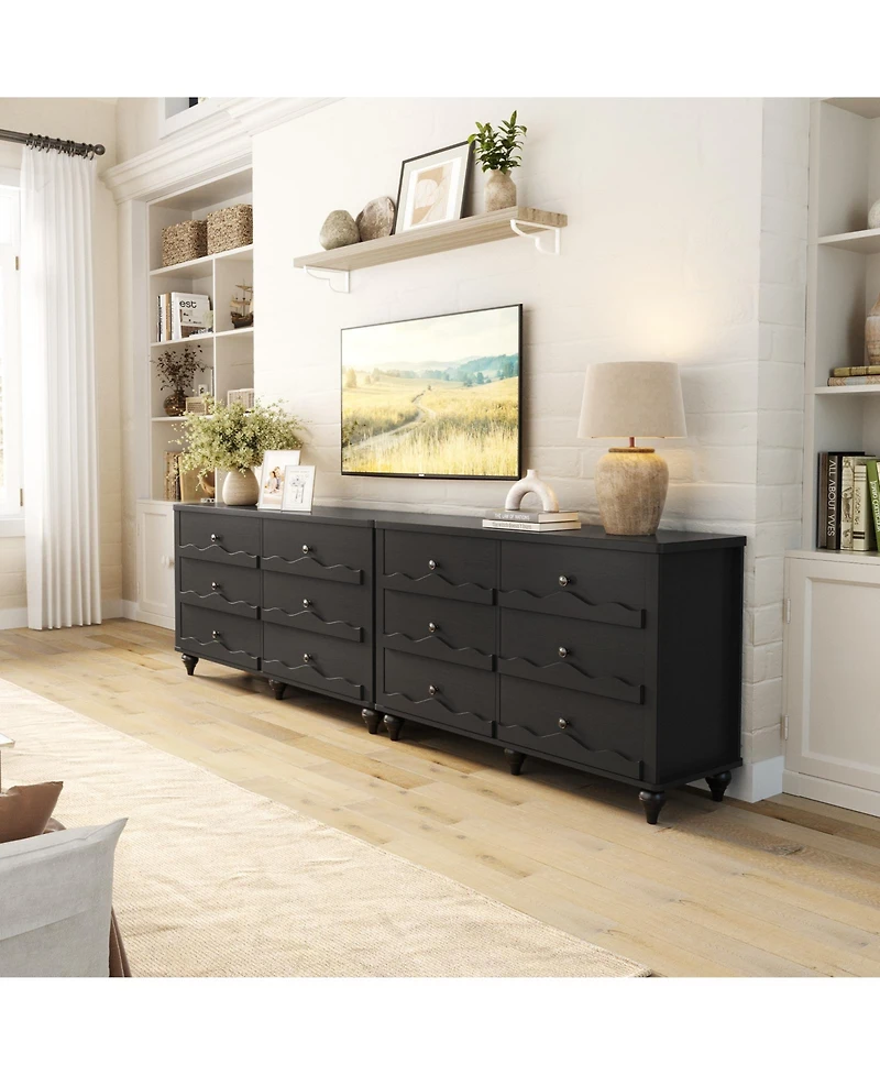 Aheaplus 43" Wooden Dresser with 6 Drawer, Closet Storage Cabinet