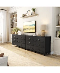 Aheaplus 43" Wooden Dresser with 6 Drawer, Closet Storage Cabinet