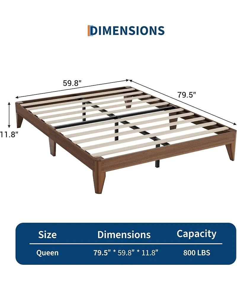 gaomon Wood Platform Bed Frame, Solid Wooden Legs and Wooden Slats Support, Sturdy Metal Central Structure, No Box Spring Needed