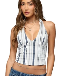 Edikted Women's Sofey Striped Denim Halter Top