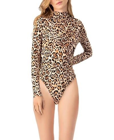 Ivonne Women's Long Sleeve Animal Print Bodysuit